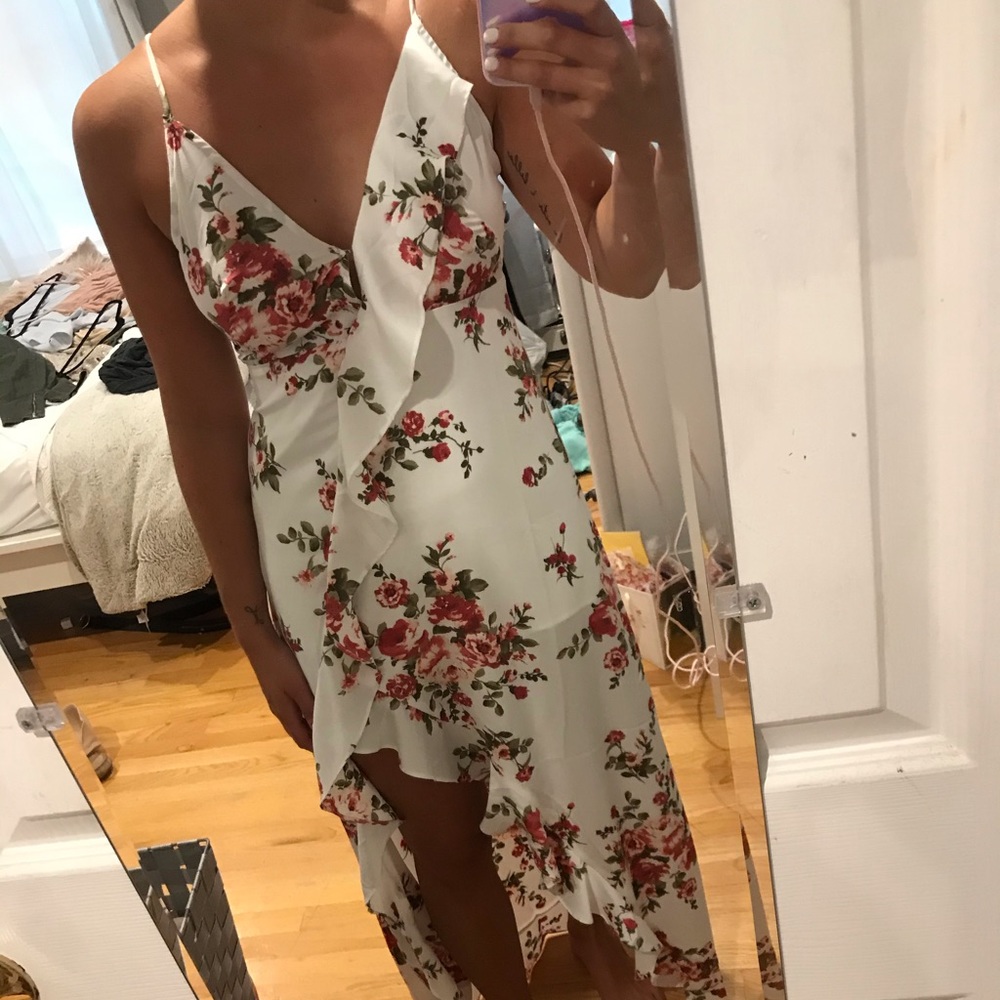 White maxi dress with floral print